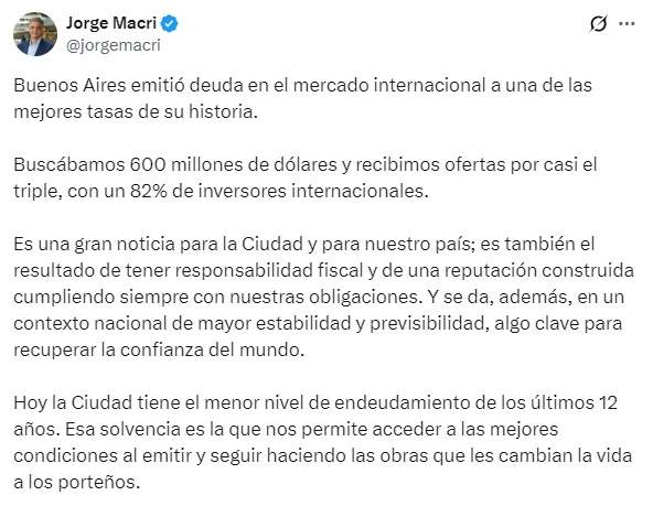 Mensaje de Jorge Macri