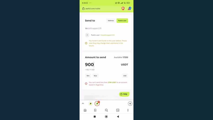 Mensaje de estafa en Paxful