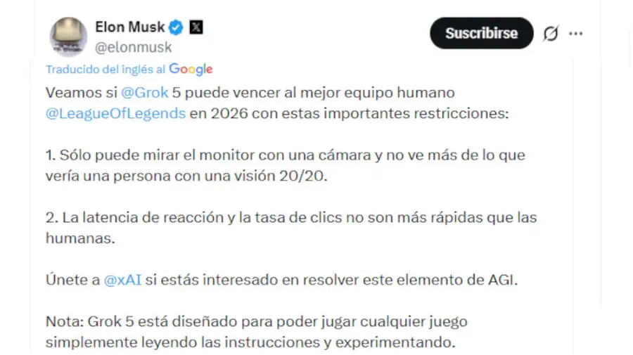 El posteo de Elon Musk en X