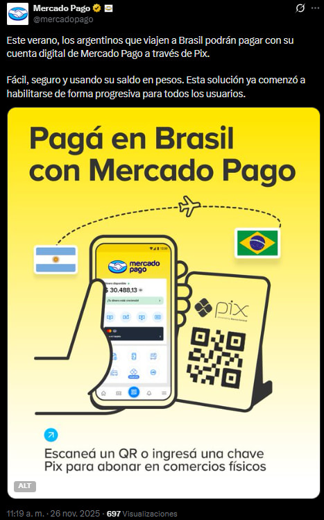 Mercado Pago permite pagos PIX en Brasil