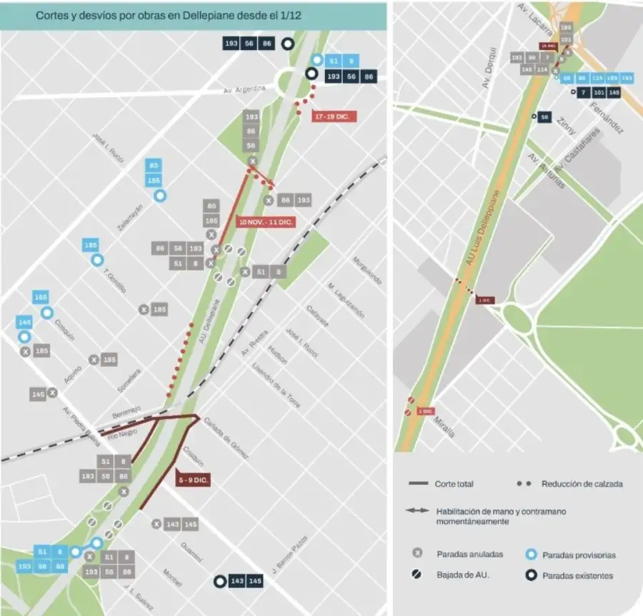 Desvíos Autopista Dellepiane