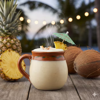 Delicia comiendo Atole de Piña Colada